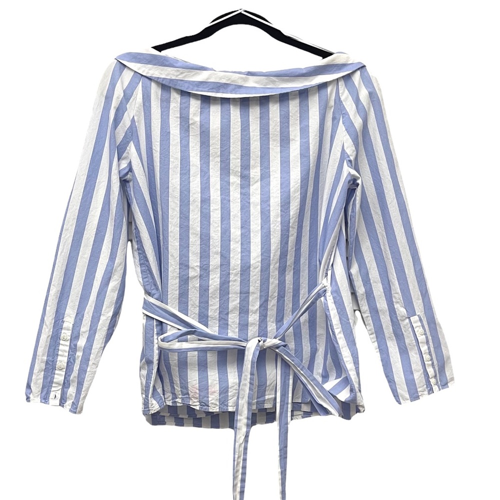 Zara Women's blue & White Striped Wraps Shirt in Size Medium - Picture 3 of 15